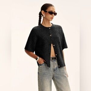 COMMENSE Wool-Blend Short-Sleeved Cardigan - size Small